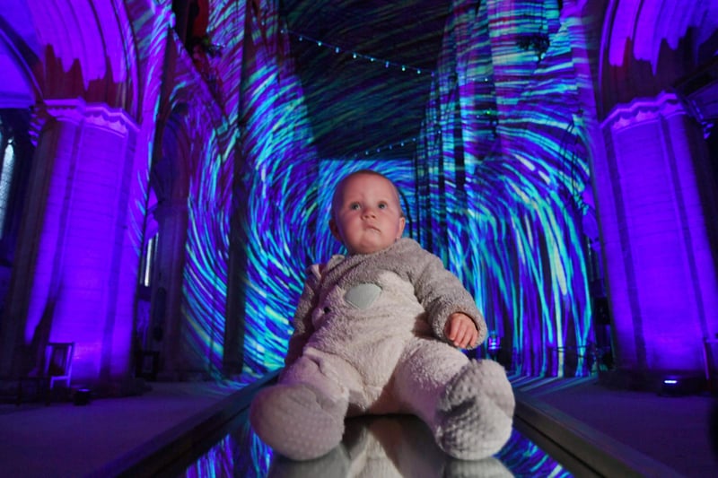 The Luxmuralis show was a festive highlight at Peterborough Cathedral.  Alistair Scriven (9 months) was one of those who was mesmerised by the Christmas lights