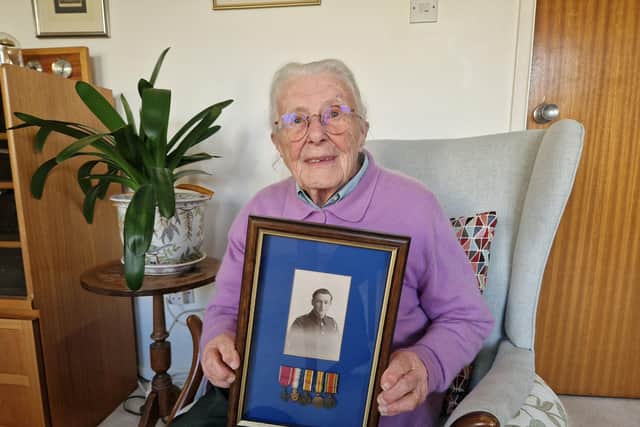 Bretton author, Rosemary Dunkerley, 90, with her father's war medals. "He had fought in the First World War and was horrified,” she said, explaining why he decided to evacuate her to Canada as a child.