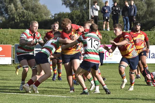Rob Moulds on the charge for Borough against Lutterworth. Photo: David Lowndes.