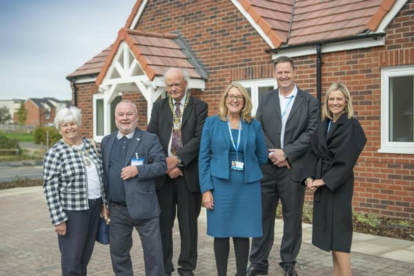 From left, Mayoress of Peterborough Cllr Bella Saltmarsh, Peterborough City Council leader Cllr Wayne Fitzgerald, Mayor of Peterborough Cllr Nick Sandford, Accent Director of Strategy and Growth Sarah Ireland, Accent CEO Paul Dolan and Accent Chief Operating Officer Julie Wittich