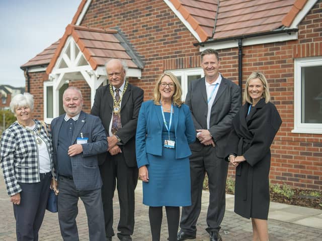 From left, Mayoress of Peterborough Cllr Bella Saltmarsh, Peterborough City Council leader Cllr Wayne Fitzgerald, Mayor of Peterborough Cllr Nick Sandford, Accent Director of Strategy and Growth Sarah Ireland, Accent CEO Paul Dolan and Accent Chief Operating Officer Julie Wittich