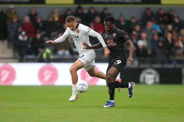 Bolu Shofowoke in action for Posh at Bromley. Photo Joe Dent/theposh.com