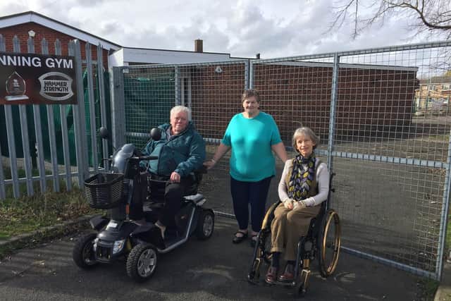 Brian Corley, Sue Jolly and Karen Oldale, who say anger has remained undiminished a year after it was announced the hydrotherapy pool would remain shut.