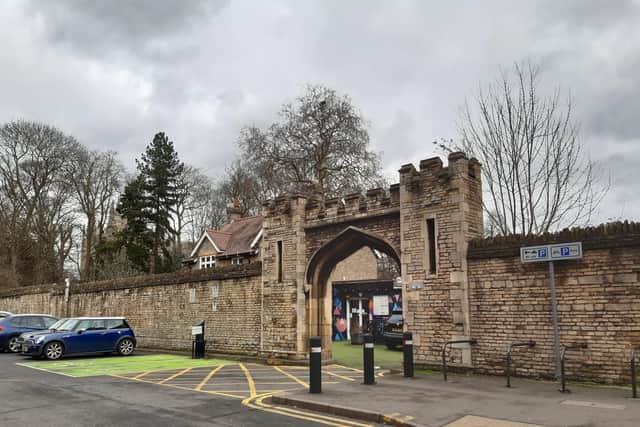 The gatehouse was once part of Peterborough Cathedral's grounds, but is now closer to the city's Town Hall