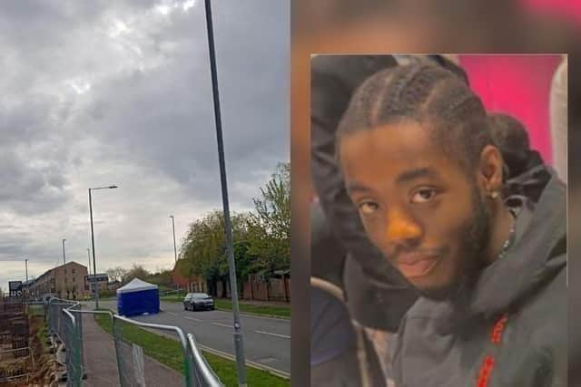 Kwabena Osei-Poku (right) was fatally stabbed in New South Bridge Road, Far Cotton on April 23 (left)