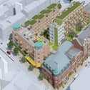 This image shows as aerial view of the proposed changes to Westgate House in Peterborough