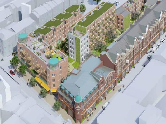 This image shows as aerial view of the proposed changes to Westgate House in Peterborough