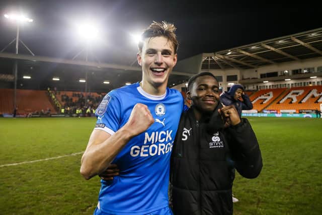 Hector Kyprianou and Kwame Poku celebrate victory at Blackpool in the Bristol Street Motors Trophy semi-final. Photo: Joe Dent.