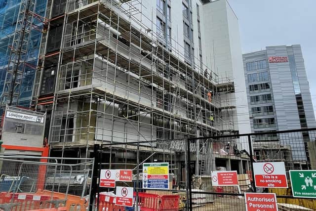 Apartments being built alongside the Hilton Garden Inn at Fletton Quays in Peterborough.