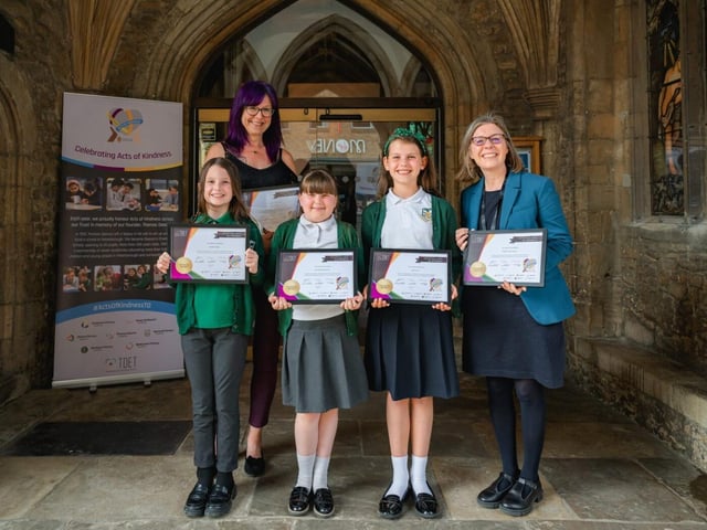 Students and staff at Upwood Primary Academy celebrate their Act of Kindness Awards
