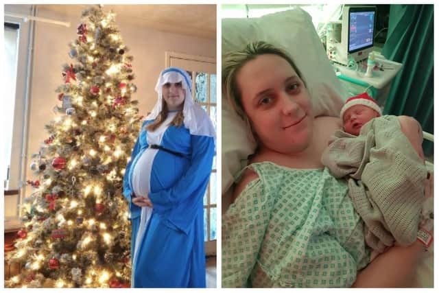 Lauren Conte's waters broke while she was dressed as the Virgin Mary.