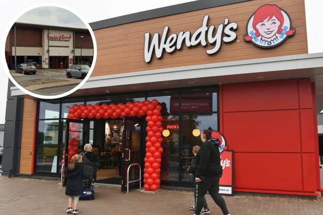 The Wendy's drive-thru in Maskew Avenue, Peterborough, which opened last year, and, inset, the venue for the second Wendy's at Cygnet Park, Hampton, Peterborough.