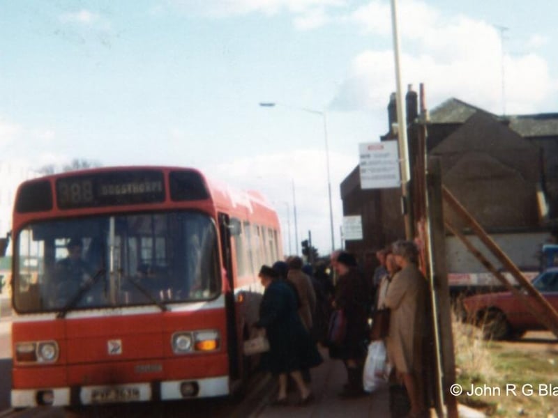 A bus seen on Bourges Boulevard at the new bus stop serving Lower Bridge Street on service 388 to Dogsthorpe. This was before the Rivergate shopping centre was built