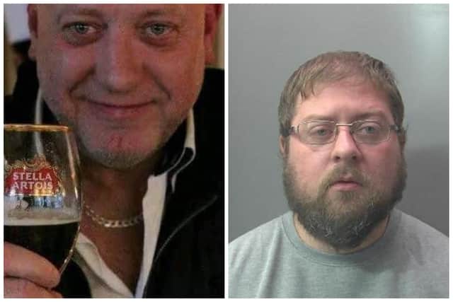 Robert Merritt (left) died as a result of serious stab wounds caused by his son, Adam (right).