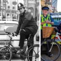 Dominic Glazebrook  on his bike in Cowgate in 1993 and years later with  former PCSO Mick Whittaker,