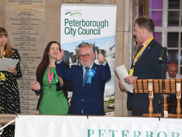 Local election count at Peterborough Town Hall.  Council leader Wayne Fitzgerald is re-elected in West Ward