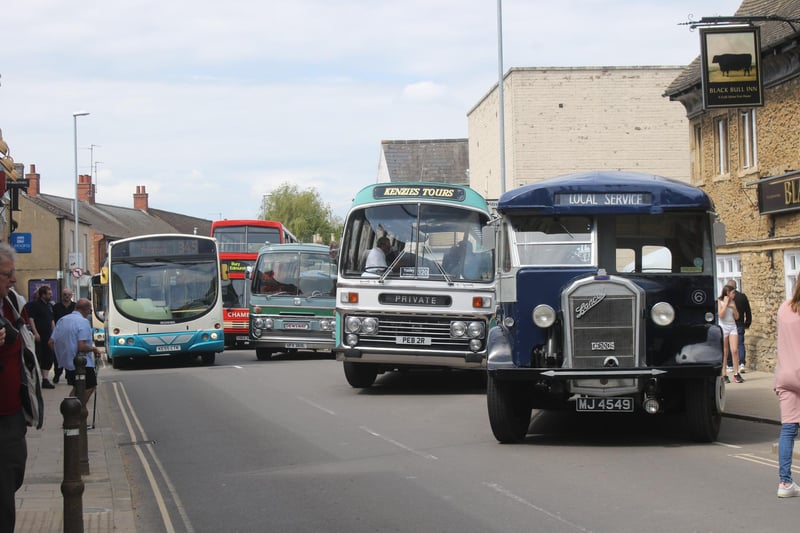 Classic buses and coaches takeover Market Street in Whittlesey for BusFest.