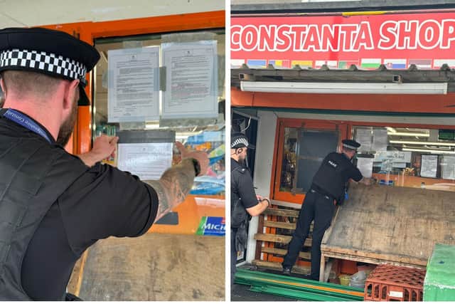The shop being closed by police.