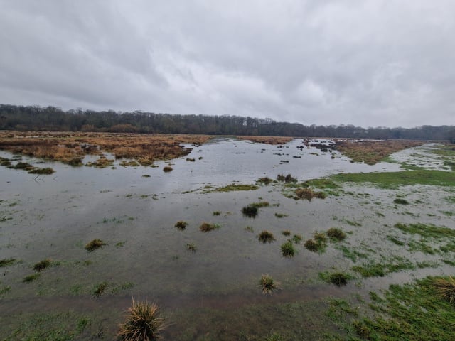 Flooding in fields close to Milton Ferry Bridge.