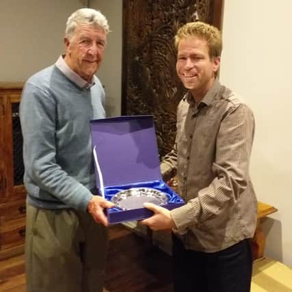 Norman Gray (left) receives his lifetime achievement award from Jonathan Bigham.