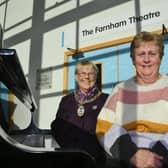 Jenny Farnham, chair of the local parish council and school governor, has the theatre at Ormiston Bushfield Academy named after her. Pictured with Deputy Mayor Cllr Judy Fox.