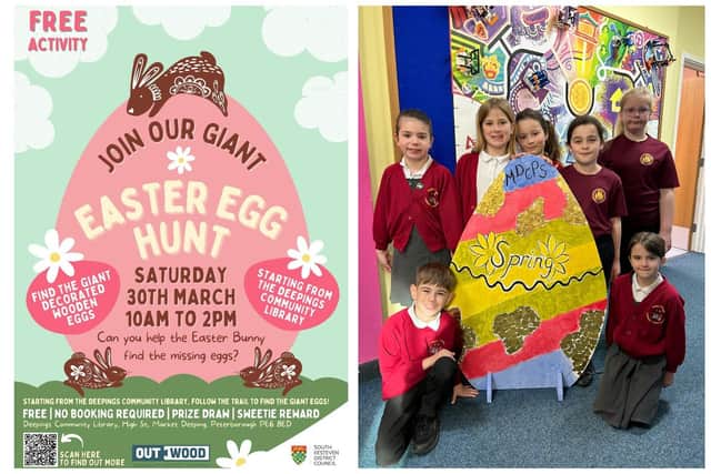 The Deepings Easter Egg Hunt will start at 10am on Saturday (March 30) and feature nine giant eggs like the one decorated by pupils at Market Deeping Community Primary School (right).