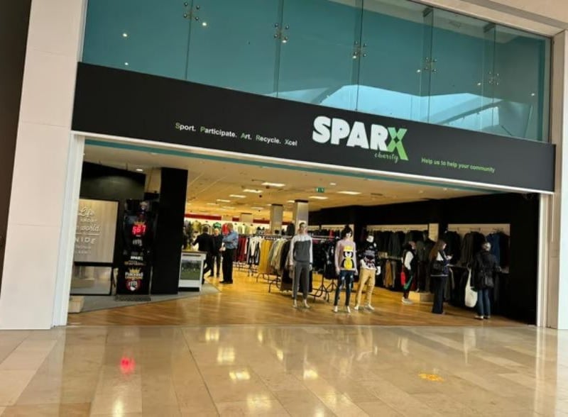 Charity shop SPARX in the Queensgate Shopping Centre