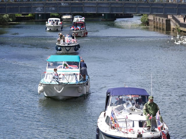 A flotilla of boats from Peterborough Yacht Club at the Embankment to celebrate D Day