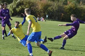 Action from Peterborough City v Sawtry (Yellow) at Ringwood. Photo: David Lowndes.
