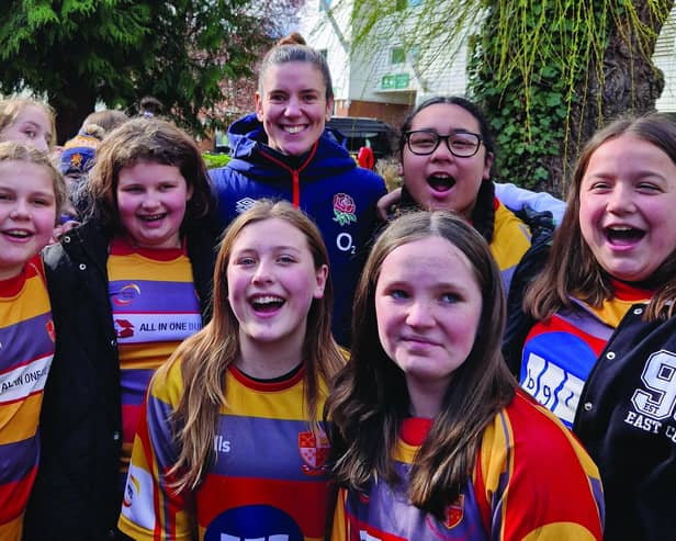 Peterborough RUFC Under 12 Girls with England legend Sarah Hunter CBE.