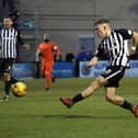 Jordon Crawford in action for Corby Town- the club he played for prior to joining Kettering Town. Photo: ALISON BAGLEY PHOTOGRAPHY.