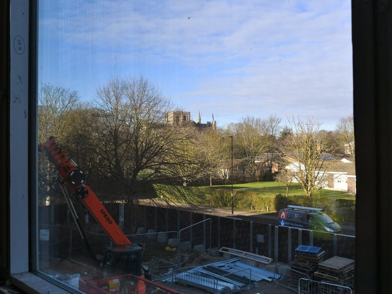 The view of Peterborough Cathedral from the third phase of ARU Peterborough