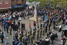 Remembrance Day parade at the war memorial in Bridge Street in Peterborough - more than £8,000 was raised at Peterborough's Queensgate Shopping Centre's Poppy Appeal this year.