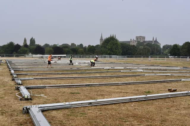 Work has started building the huge beer tents ahead of the festival
