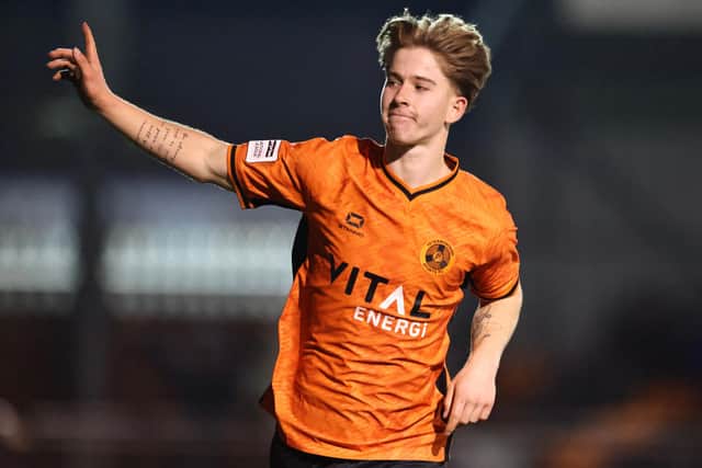 Luca Miller celebrates a goal for Posh against Bedford. Photo Darren Wiles