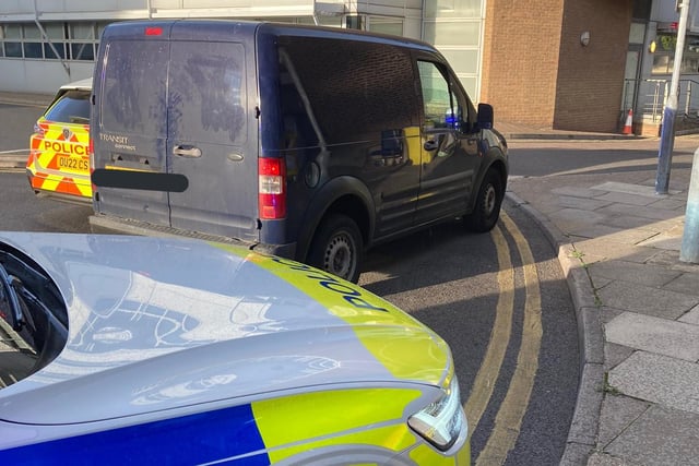 This disqualified van driver failed to stop for police, before both the driver and passenger exited the vehicle and set off on foot. Both were arrested, with the passenger assaulting a police officer before trying to drive off in the van. The vehicle was recovered.