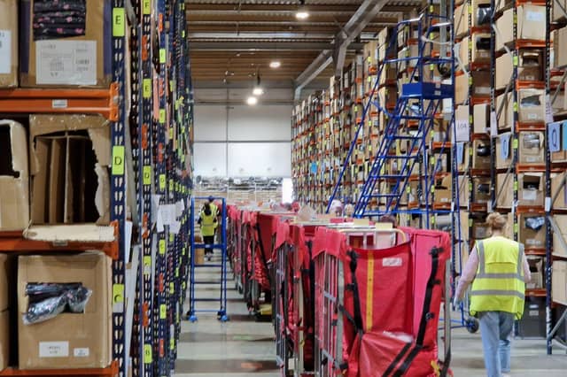 The interior of one of a growing number of warehouses operated by Yours Clothing in Orton Southgate, in Peterborough