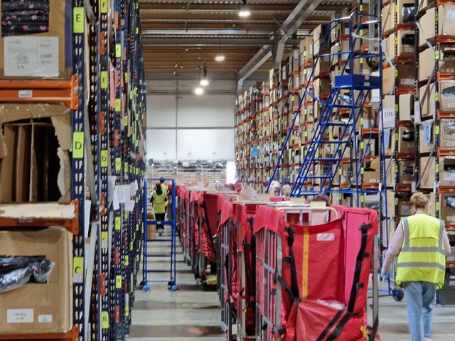 The interior of one of a growing number of warehouses operated by Yours Clothing in Orton Southgate, in Peterborough