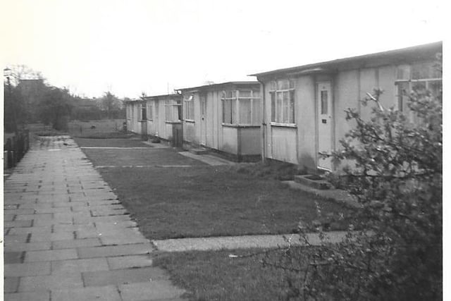 The prefabs on Bishops Road'.  20th April 1971. The image was taken looking south towards Stanground.