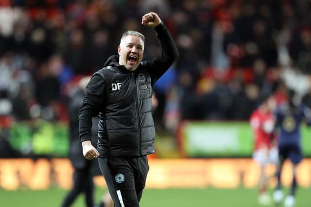 Peterborough United Manager Darren Ferguson celebrates the victory at full-time. Photo: Joe Dent.