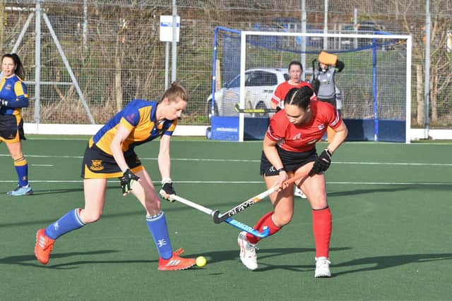 Tierney Augustine (right) scored for City of Peterborough Ladies against Harleston. Photo David Lowndes.