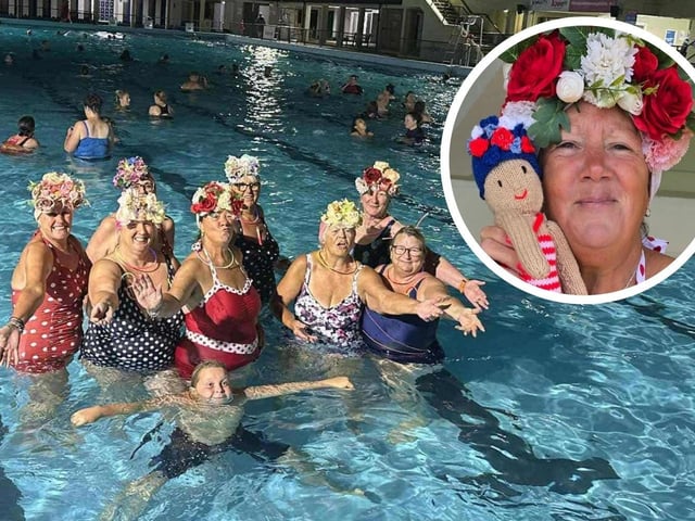 Main image: Some of the Lido Belles enjoying a dip at the historic outdoor pool. Inset: Group founder Vicki Royal