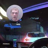 Thomas Smiley (inset) and the moment he rammed a police vehicle using a stolen car