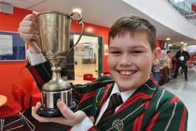 Peterborough Drama Festival 2024:  Harrison Whitty with his solo acting cup.