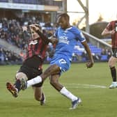 Ricky-Jade Jones in action for Posh in the 2-0 win against Oxford United at London Road earlier this season. Photo David Lowndes.