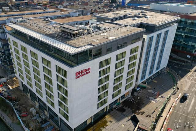 An aerial view of the still-to-be-completed Hilton Garden Inn, Peterborough