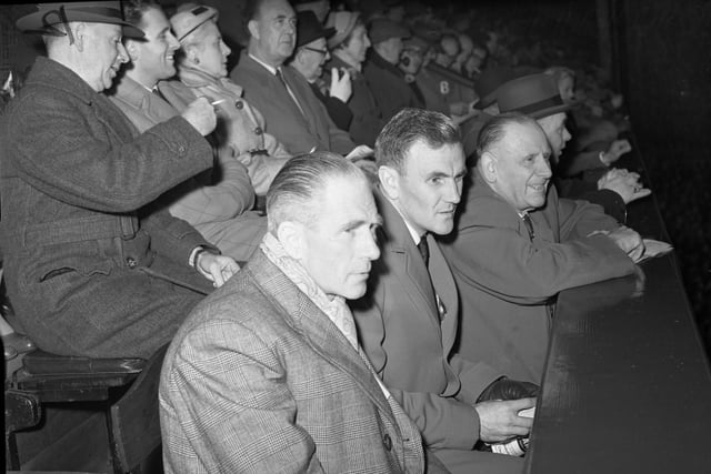 A scene from 1956 showing Don Revie, front centre, in the directors box on the day he signed for Sunderland.