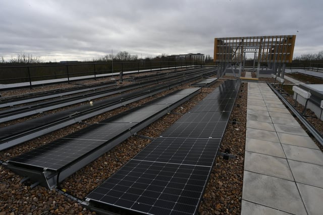 The solar panels on the roof of the Peterborough Research and Innovation Centre