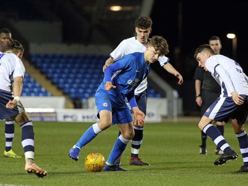 Harrison Burrows playing for Posh Under 18s.