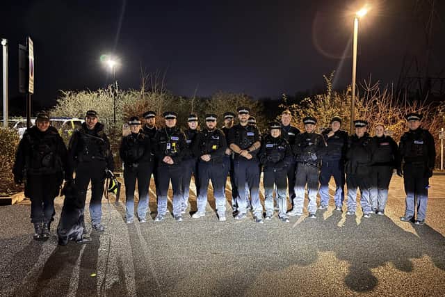 The police team pictured during the operation in Peterborough city centre.